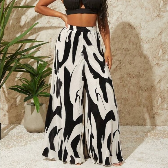 Boho Abstract Print High Waist Wide Leg Palazzo Pants - Picture 2 of 9